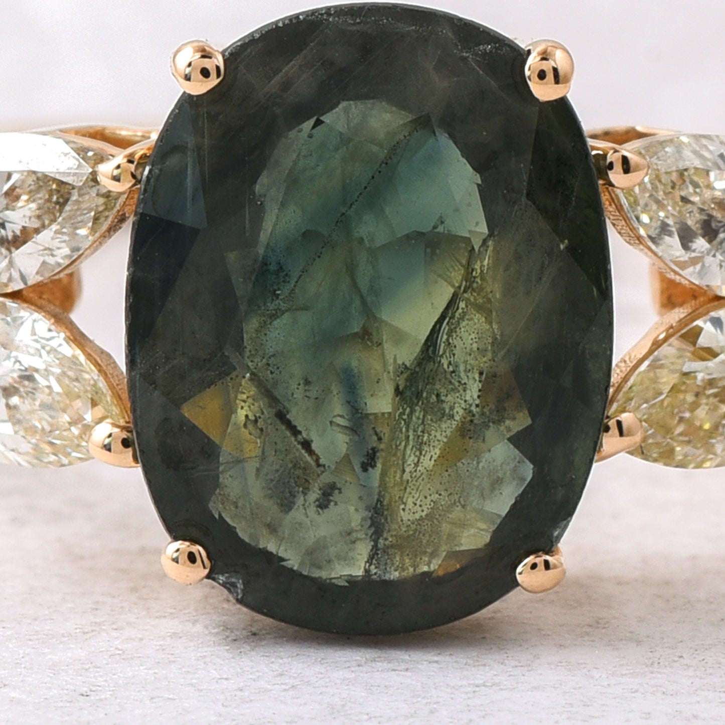 2.89 Ct Oval Mixed Cut Natural Green Sapphire 14K Gold Ring