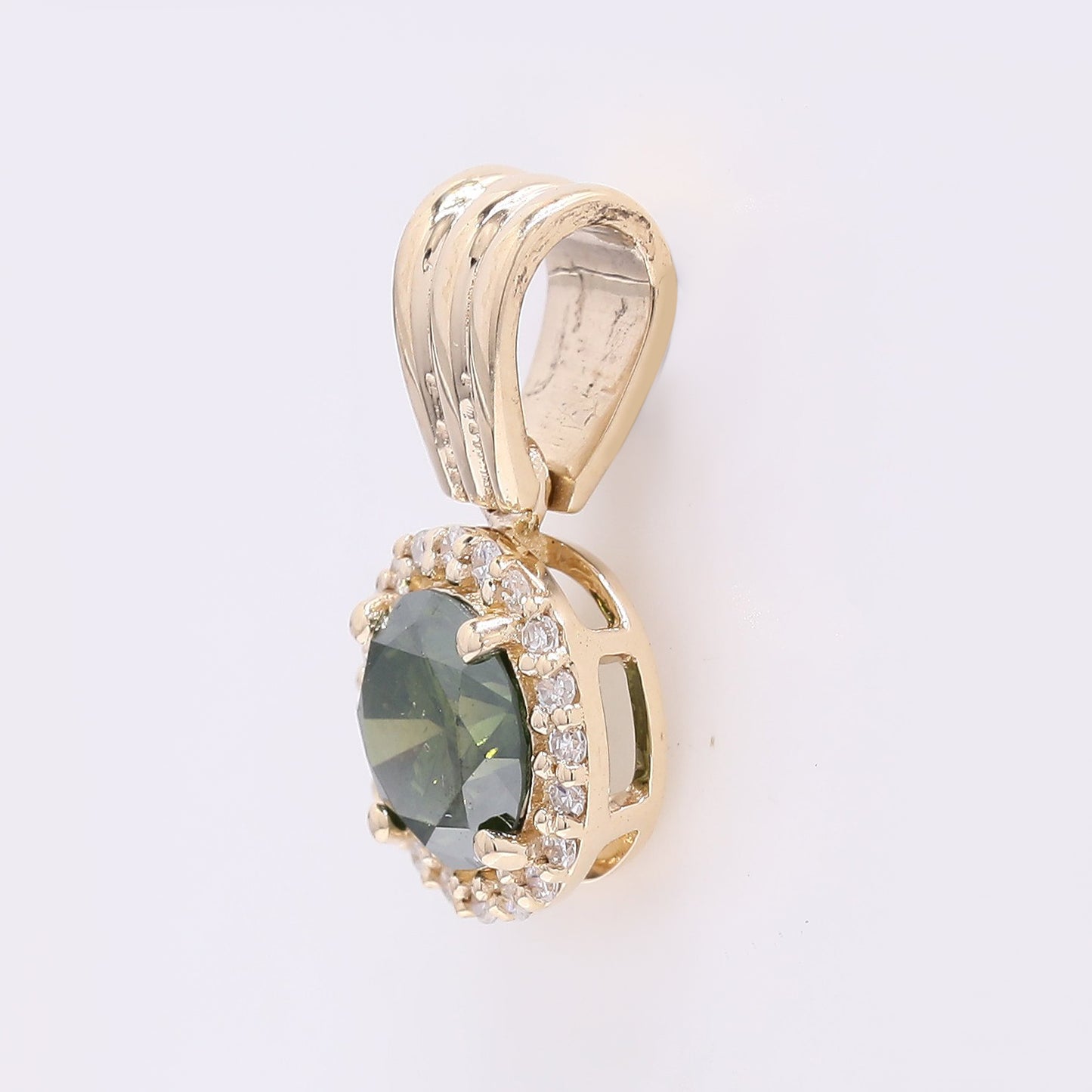 0.63 Ct Round Green Diamond 14K Gold Pendant