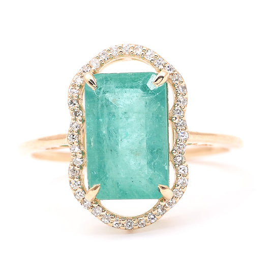 3.31 Ct Octagon Step Cut Natural Emerald 14K Gold Ring