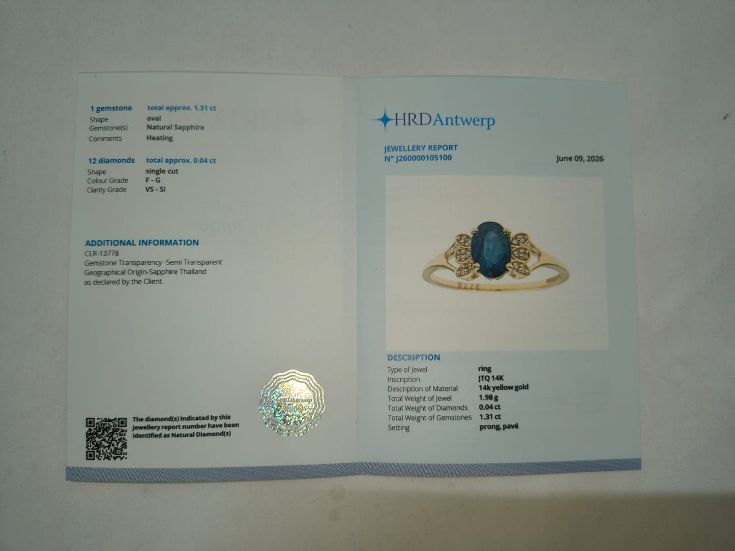 1.35 Ct Oval Mixed Cut Natural Sapphire 14K Gold Ring