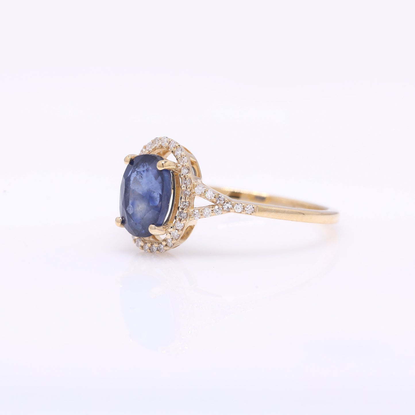 1.94 Ct Oval Mixed Cut Natural Sapphire 14K Gold Ring