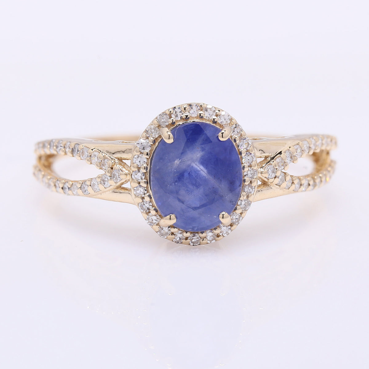 1.86 Ct Oval Mixed Cut Natural Sapphire 14K Gold Ring