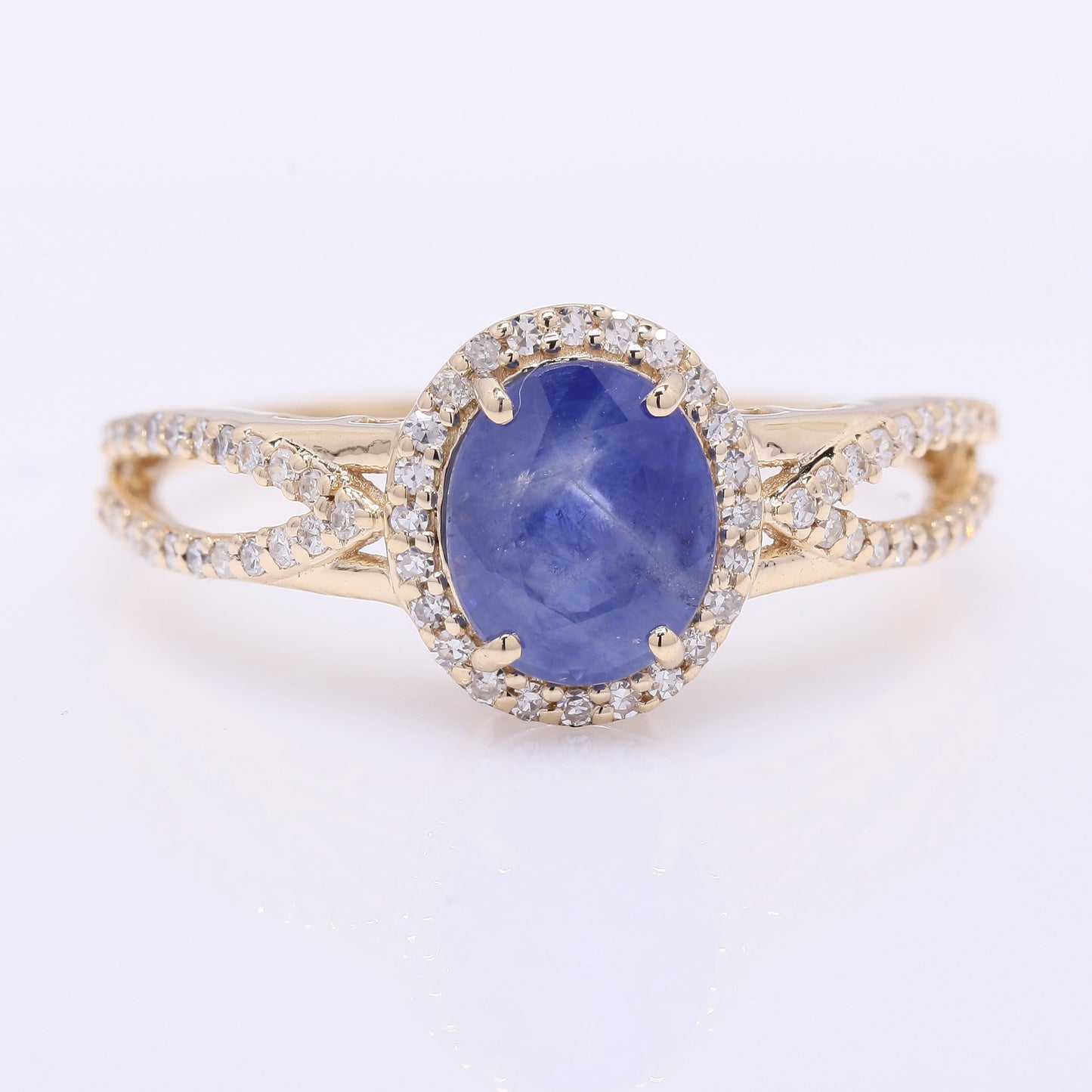 1.86 Ct Oval Mixed Cut Natural Sapphire 14K Gold Ring