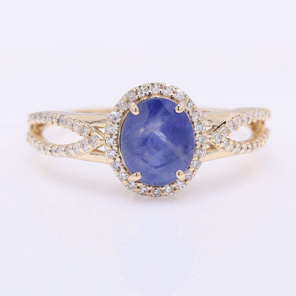 1.86 Ct Oval Mixed Cut Natural Sapphire 14K Gold Ring