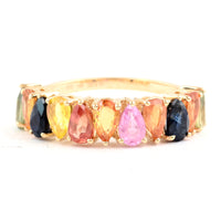 3.16 Ct Pear Mixed Cut Natural Corundum Multi Sapphire 14K Gold Ring