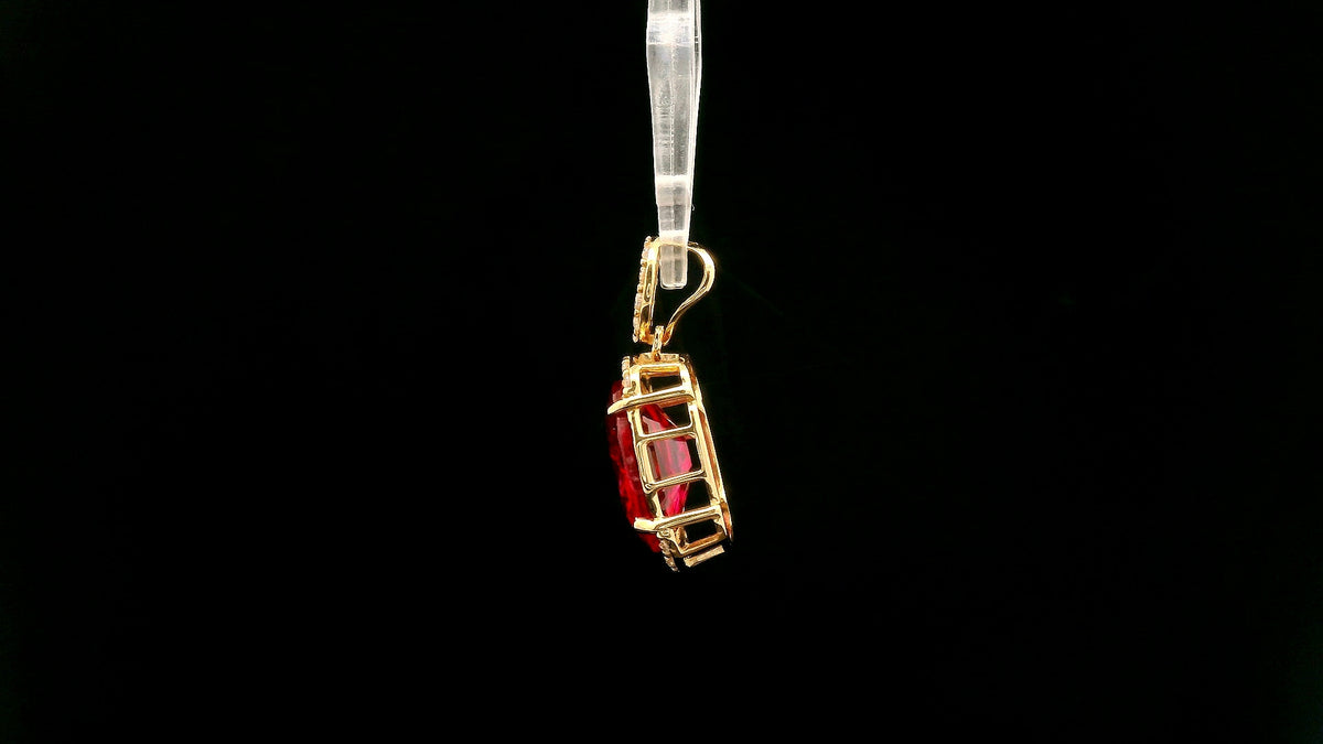 4.58 Ct Oval Lab Grown Ruby 14K Gold Pendant
