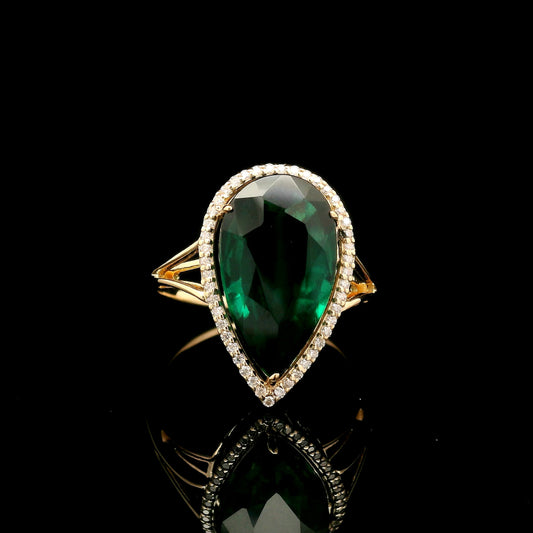 5.50 Ct Pear Mixed Cut Lab Grown Emerald 14K Gold Ring