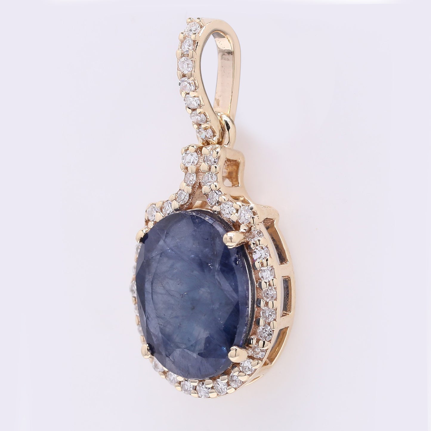 2.48 Ct Oval Mixed Cut Natural Sapphire 14K Gold Pendant
