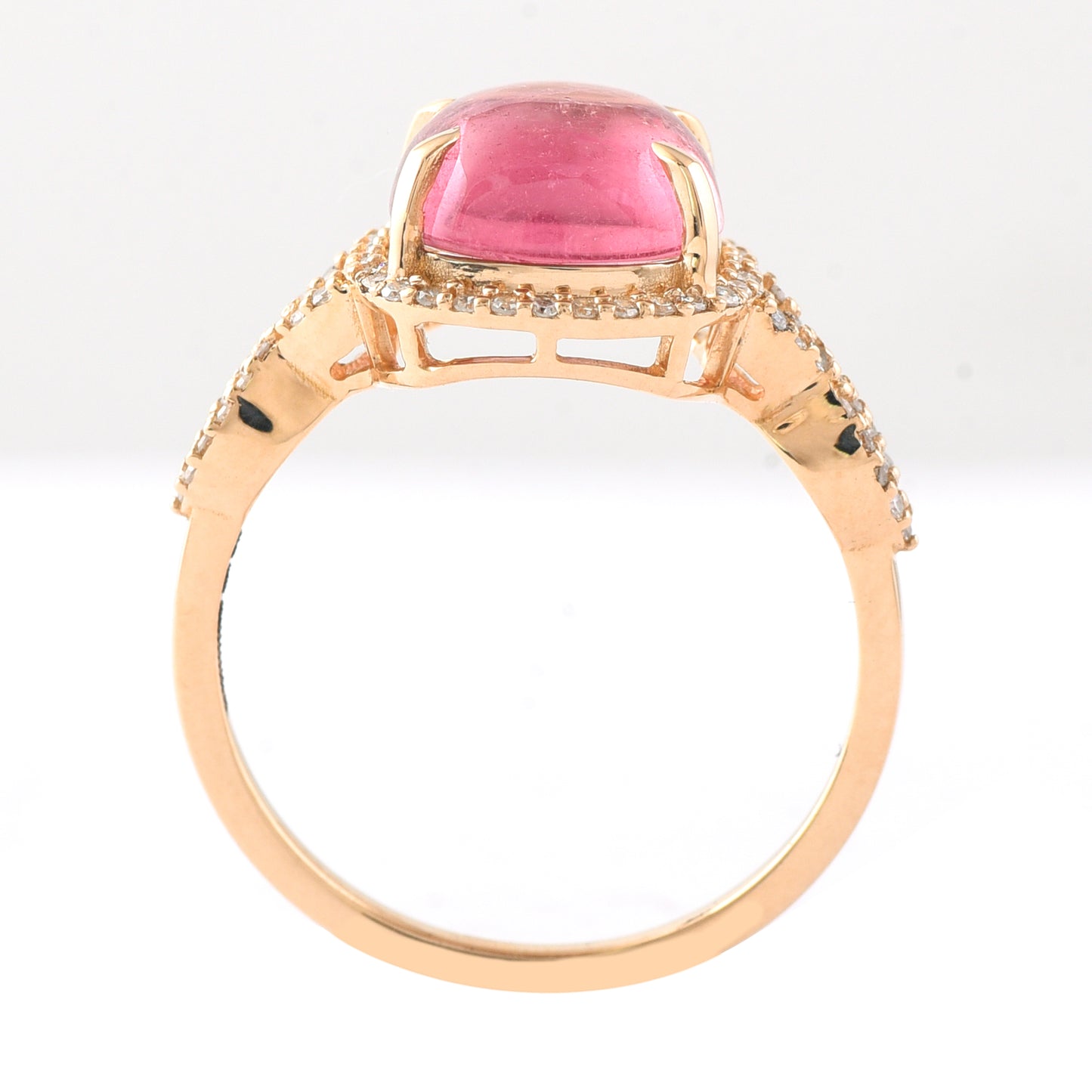 3.38 Ct Cushion Cabochon Cut Natural Pink Tourmaline 14K Gold Ring