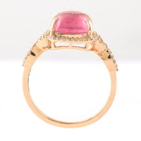 3.38 Ct Cushion Cabochon Cut Natural Pink Tourmaline 14K Gold Ring
