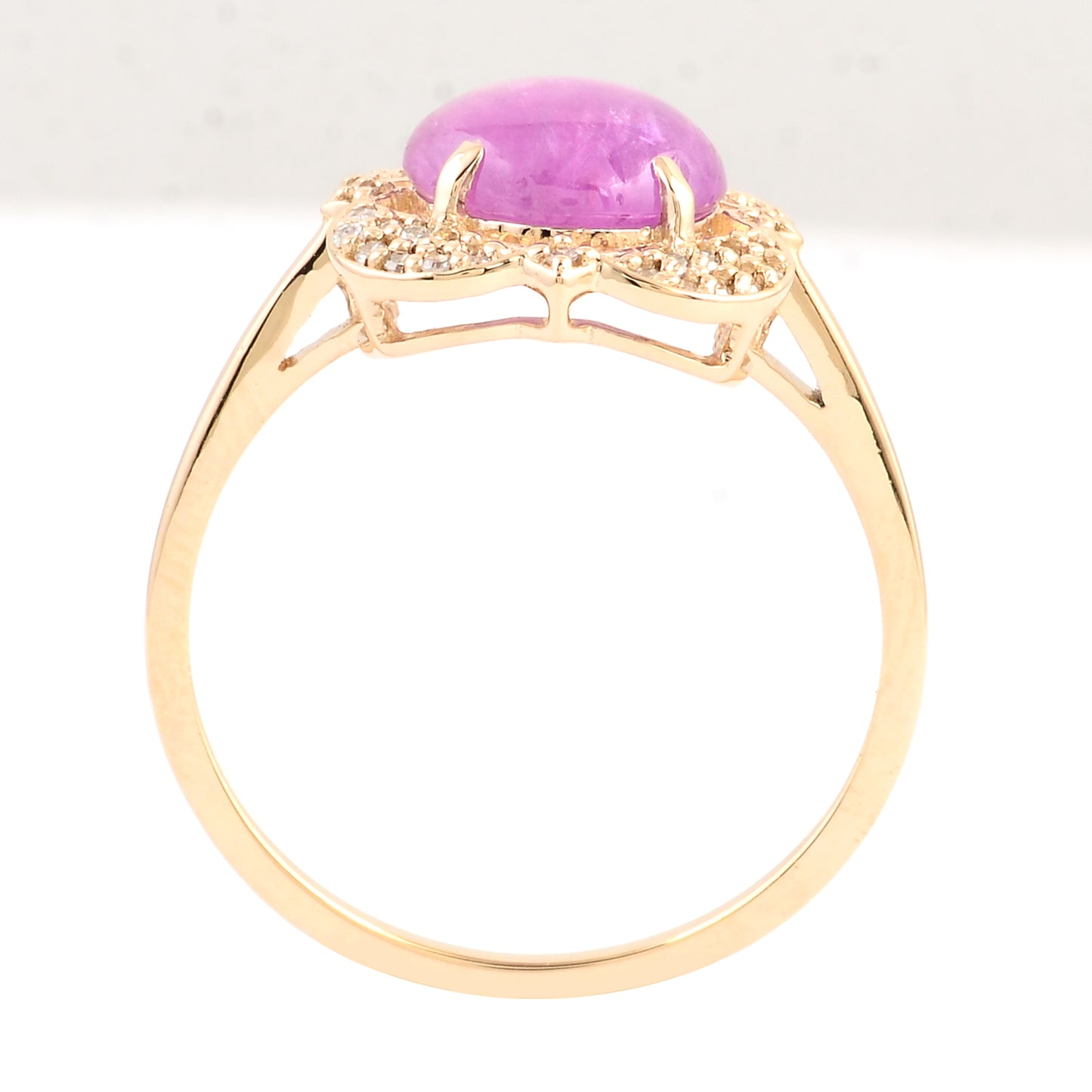 2.57 Ct Oval Cabochon Natural Corundum Pink Sapphire 14K Gold Ring