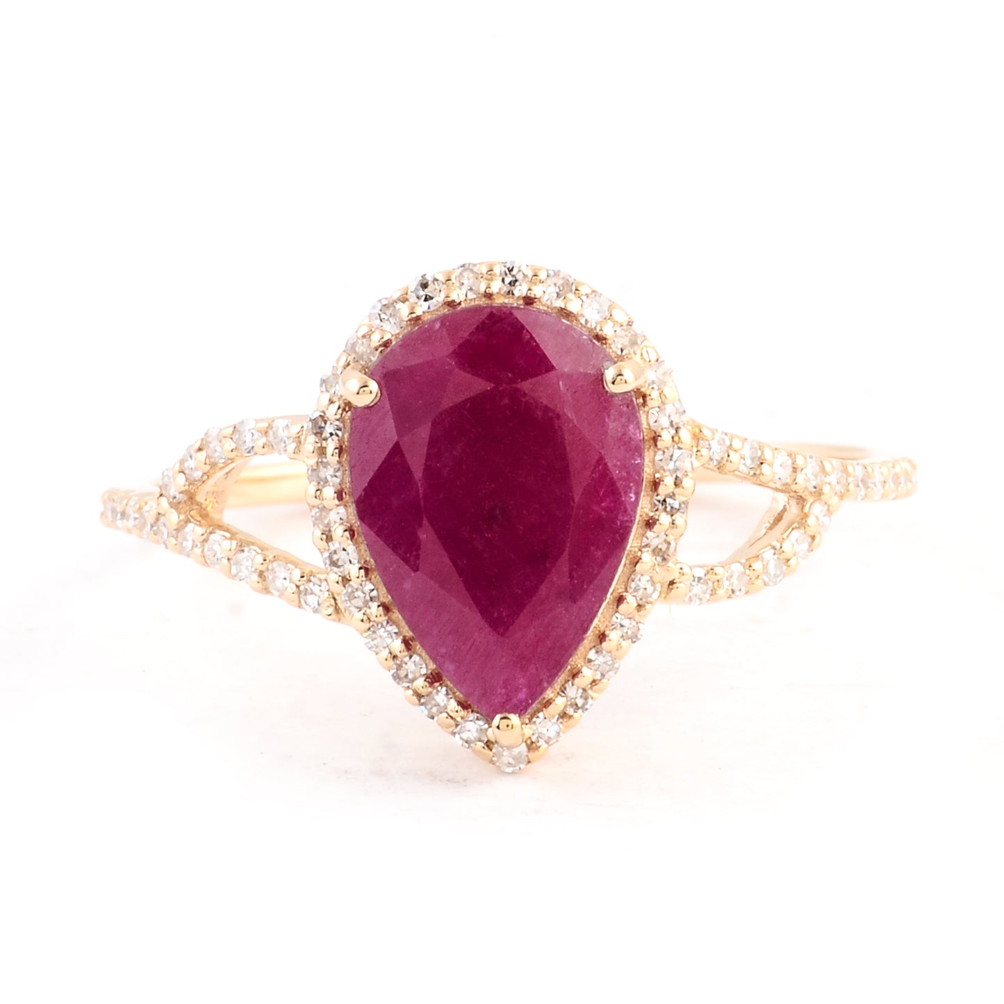 2.16 Ct Pear Mixed Cut Natural Corundum Ruby 14K Gold Ring
