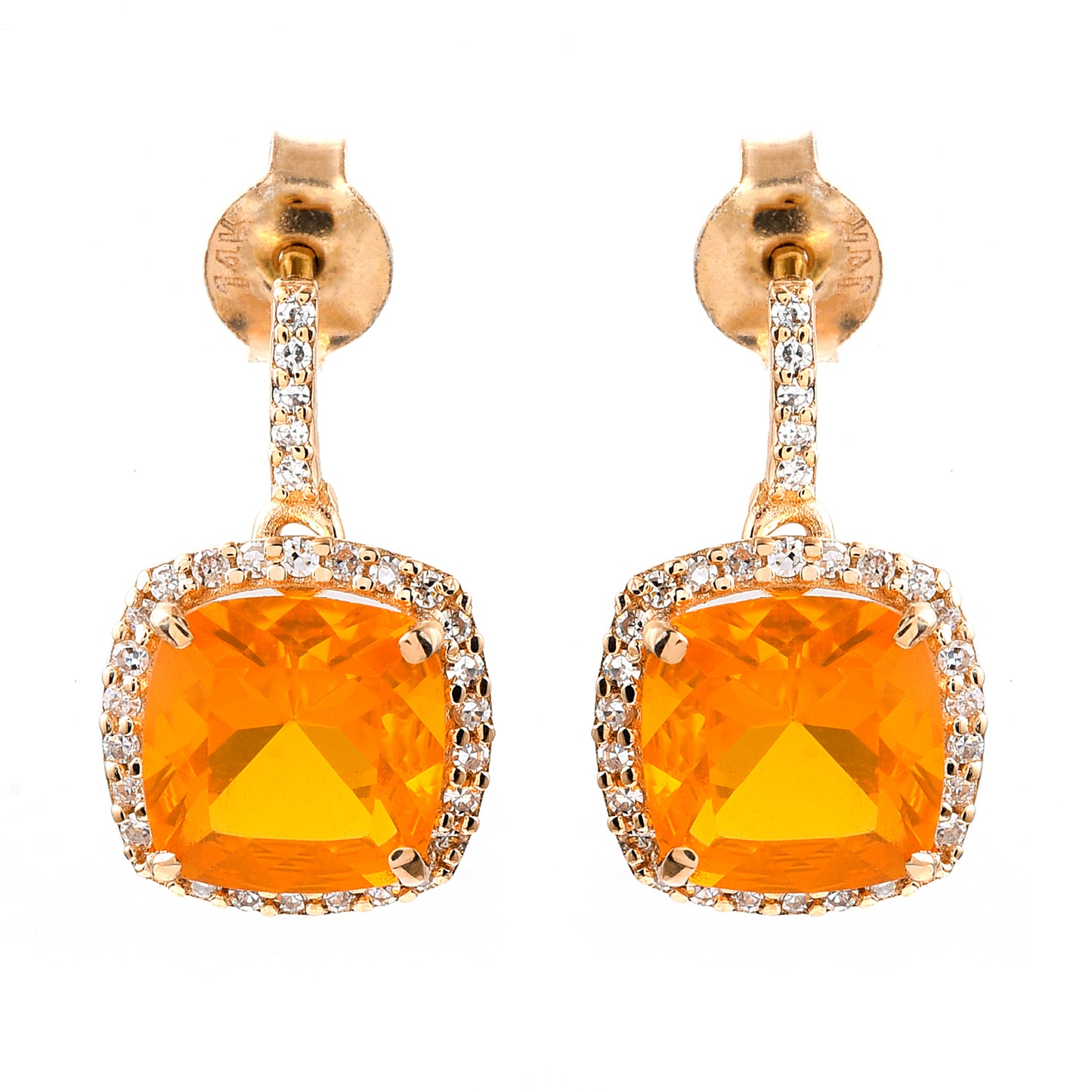 2.06 Ct Cushion Mixed Cut Natural Fire Opal 14K Gold Earrings