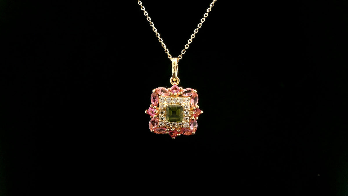 1.29 Ct Square Tourmaline 14K Gold Pendant