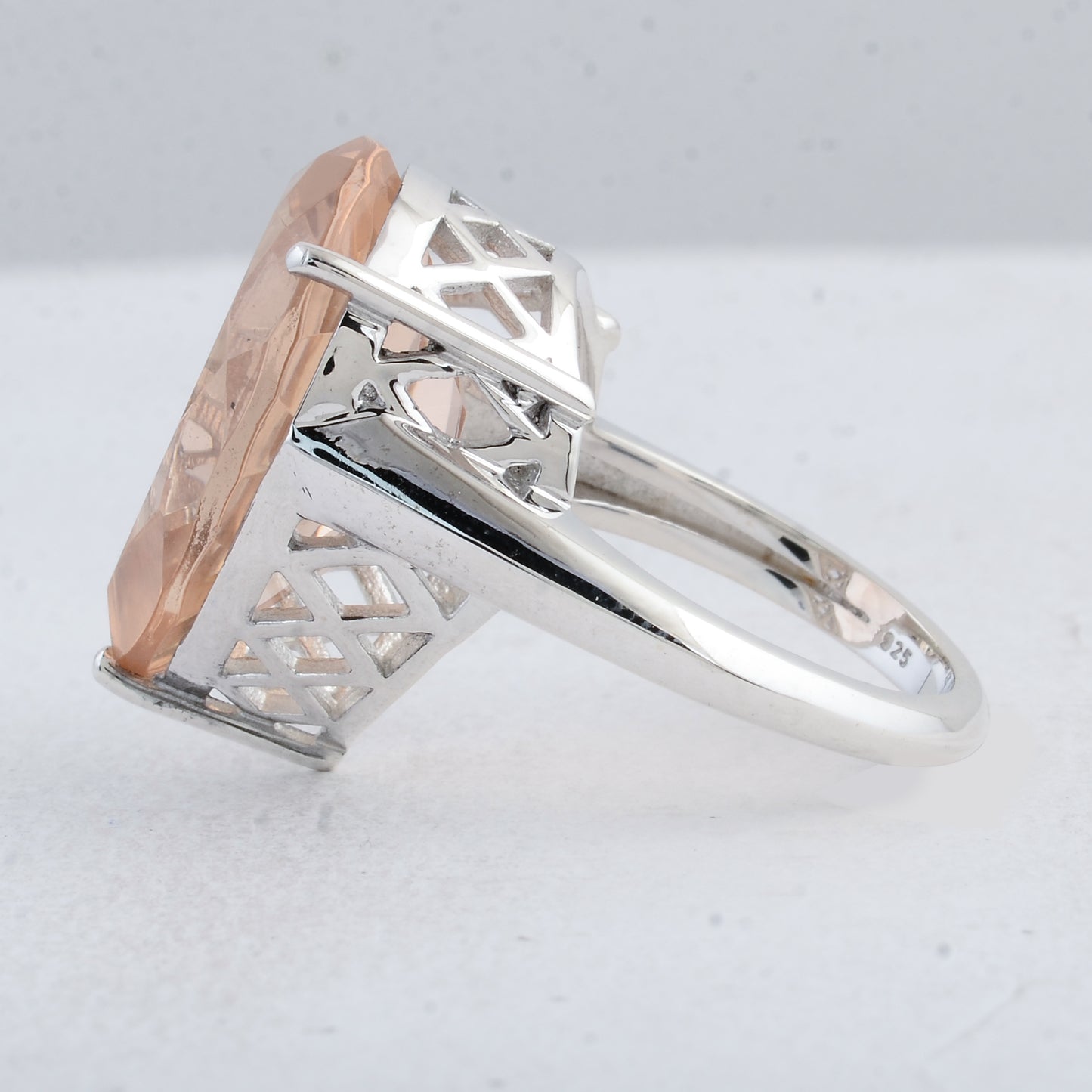 12.90 Ct Pear Created Glass Morganite 925 Sterling Silver Ring