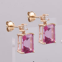 6.41 Ct Octagon Step Cut Natural Pink Topaz 14K Gold Earrings