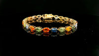 12.43 Ct Oval Multi Sapphire 14K Gold Bracelet