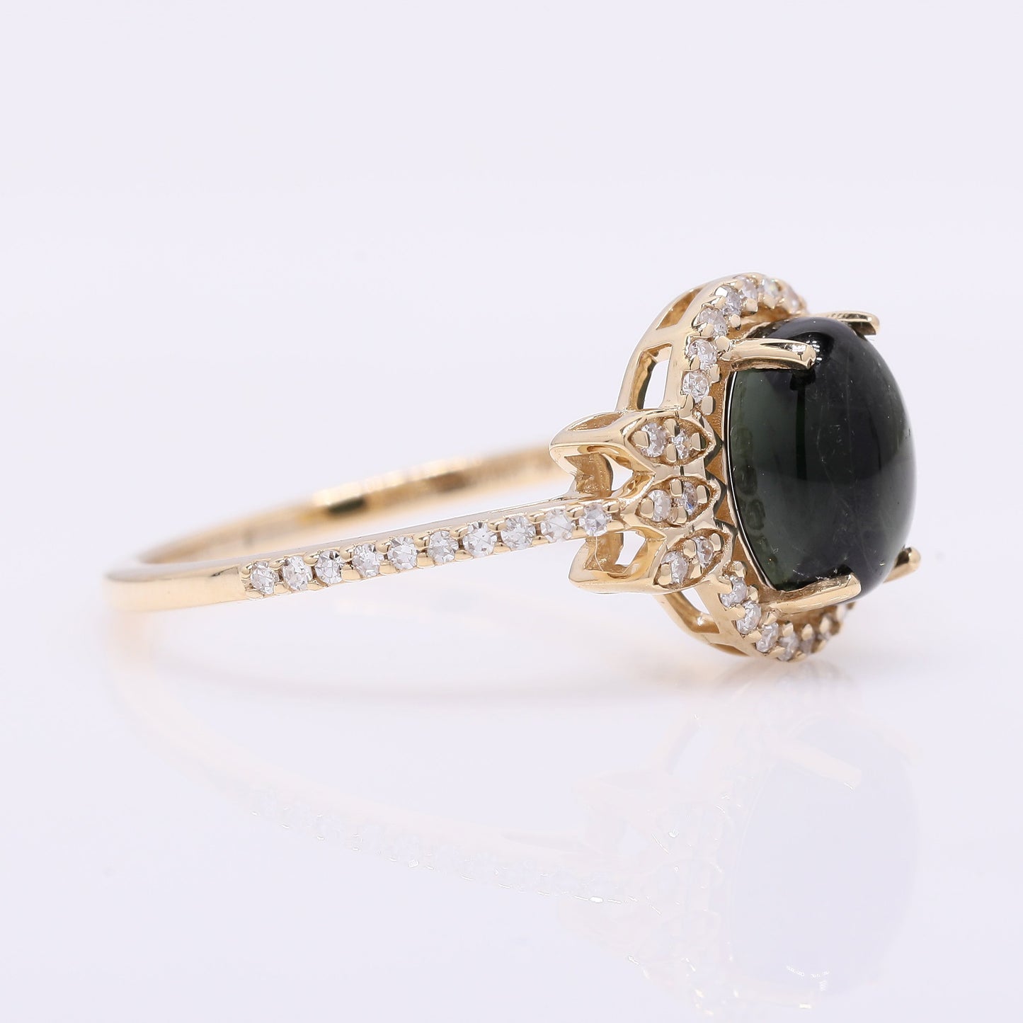 1.68 Ct Oval Cabochon Cut Natural Tourmaline 14K Gold Ring