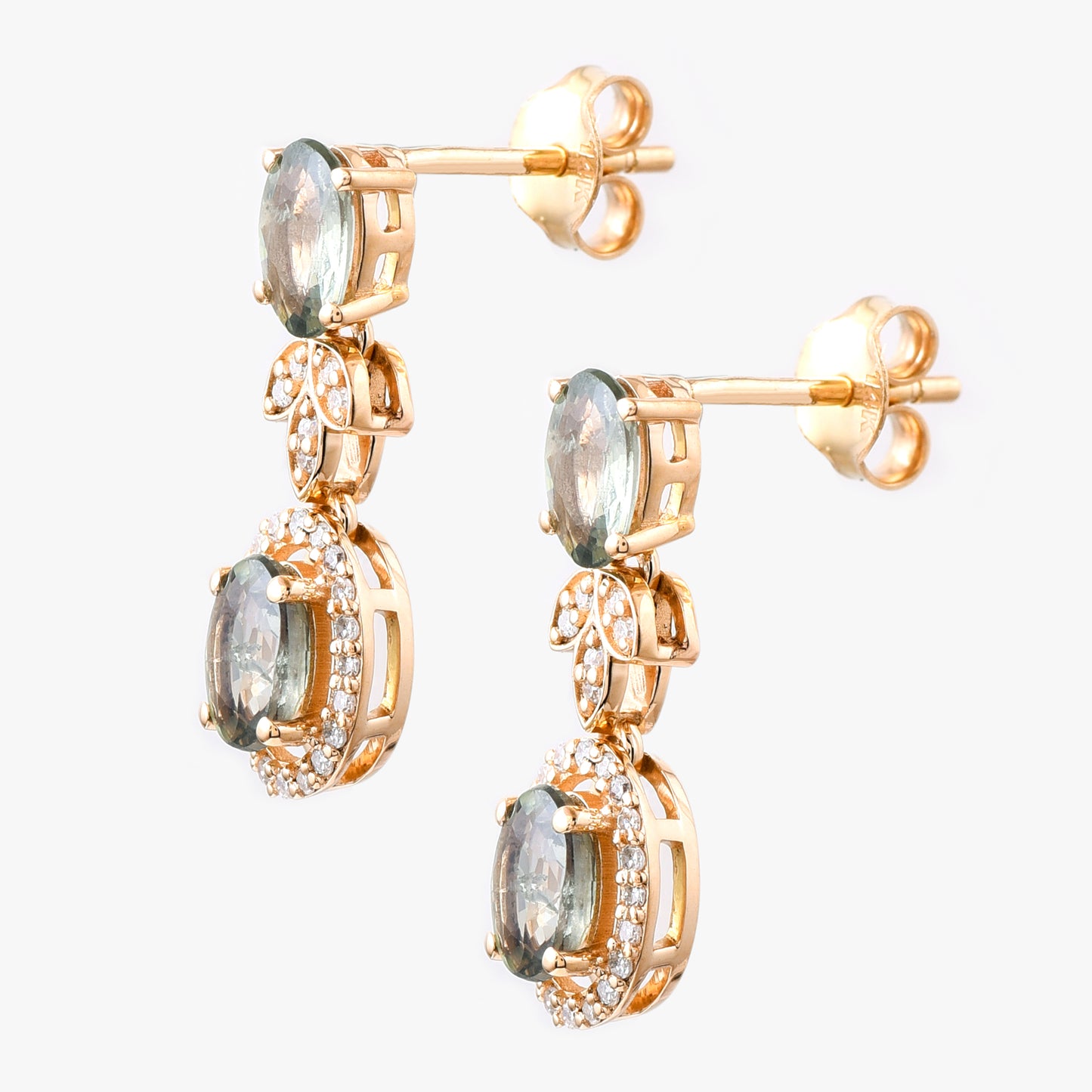 2.25 Ct Oval Mixed Cut Natural Green Sapphire 14K Gold Earrings