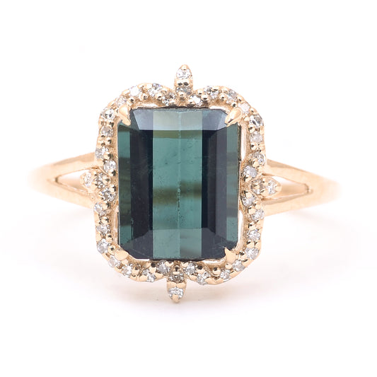 2.92 Ct Octagon Step Cut Natural Tourmaline 14K Gold Ring