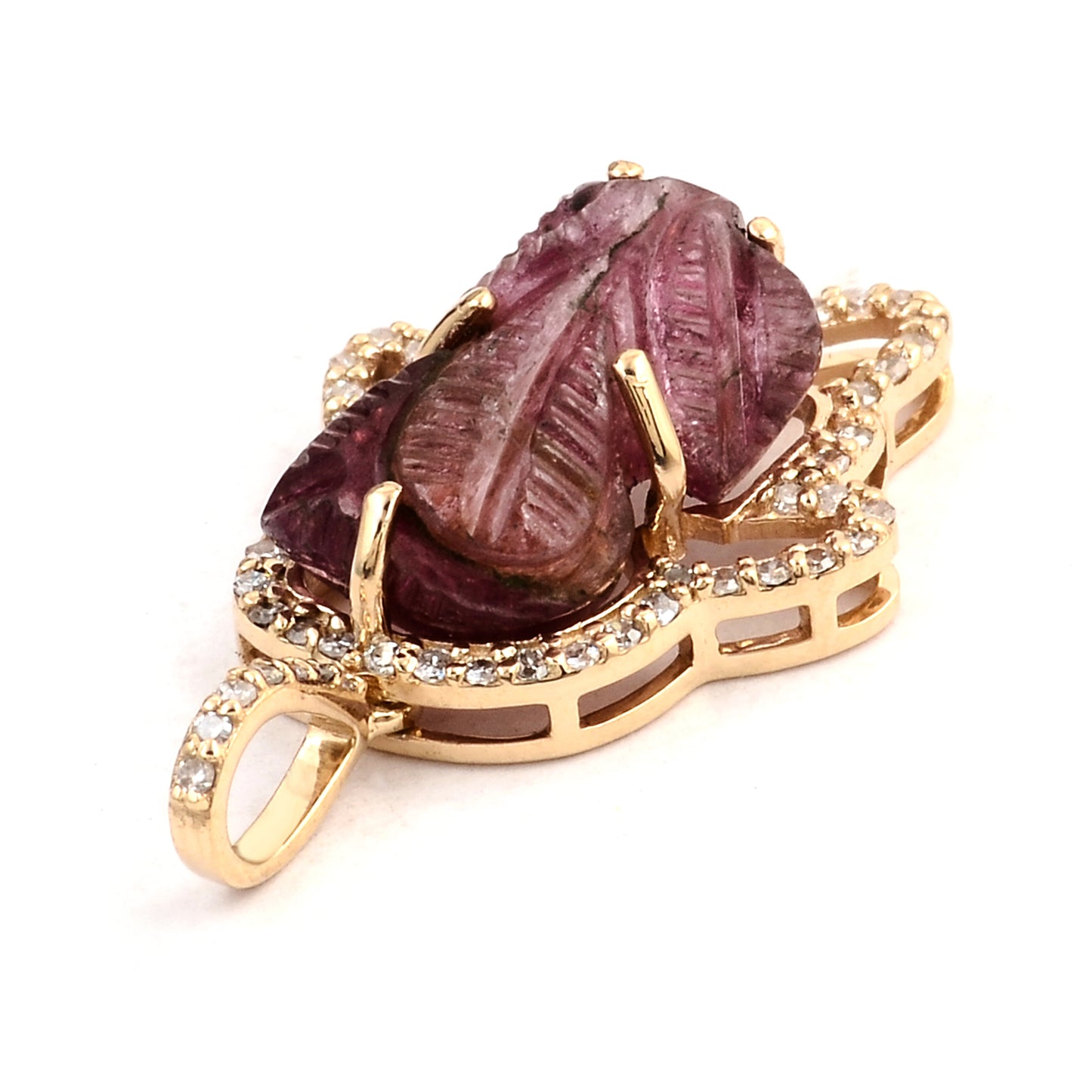 3.60 Ct Fancy Carving Natural Tourmaline 14K Gold Pendant