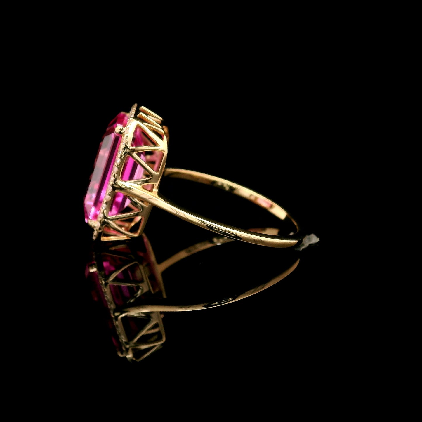6.10 Ct Emerald Cut Lab Grown Pink Sapphire 14K Gold Ring