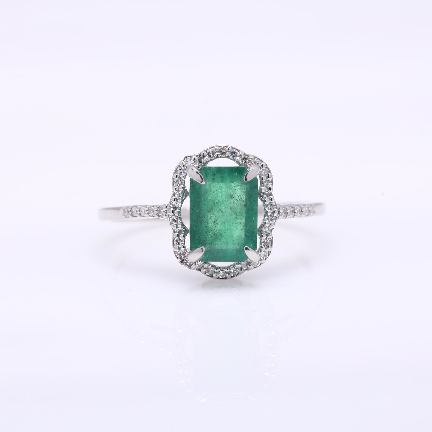2.04 Ct Octagon Step Cut Natural Emerald 950 Platinum Ring