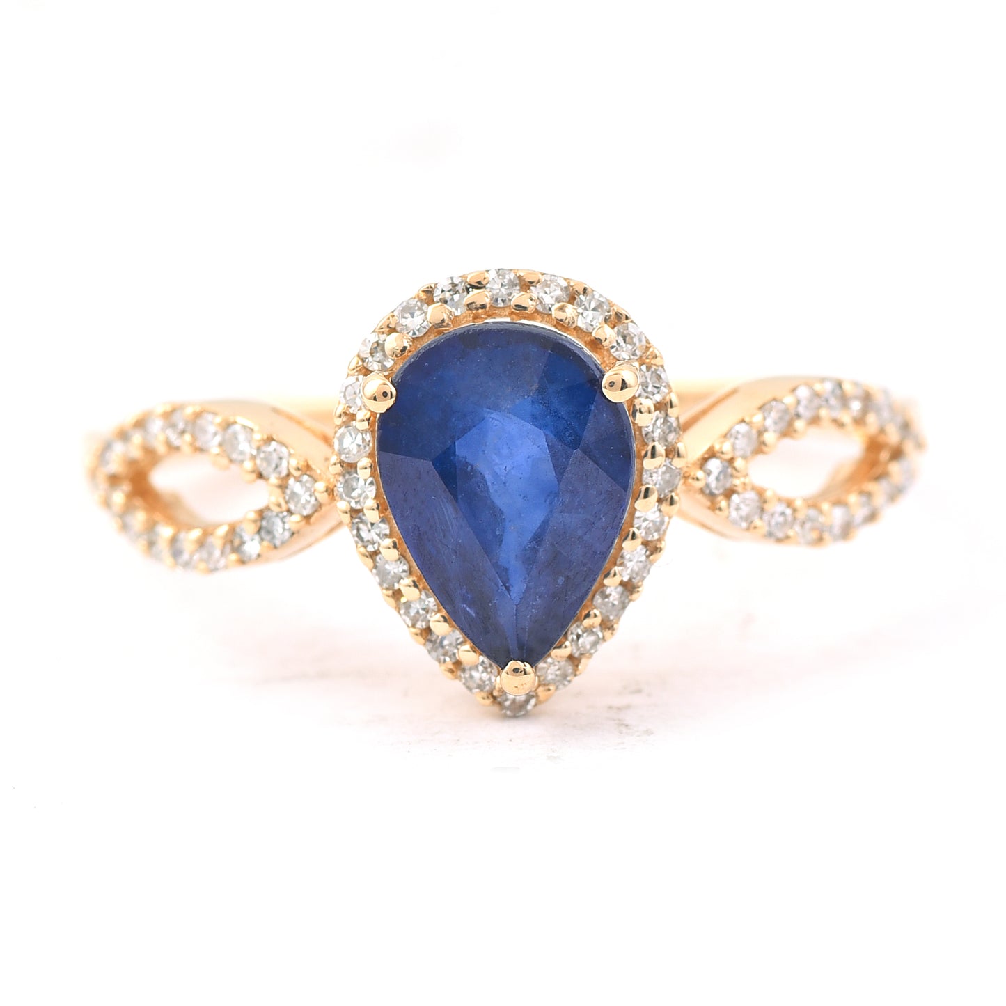 1.59 Ct Pear Mixed Cut Natural Sapphire 14K Gold Ring