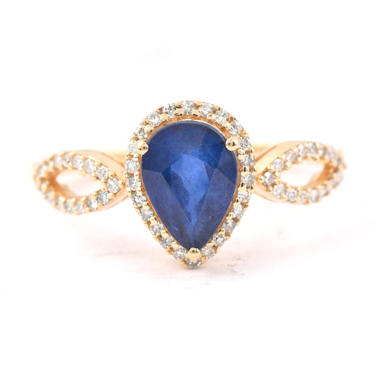 1.59 Ct Pear Mixed Cut Natural Sapphire 14K Gold Ring