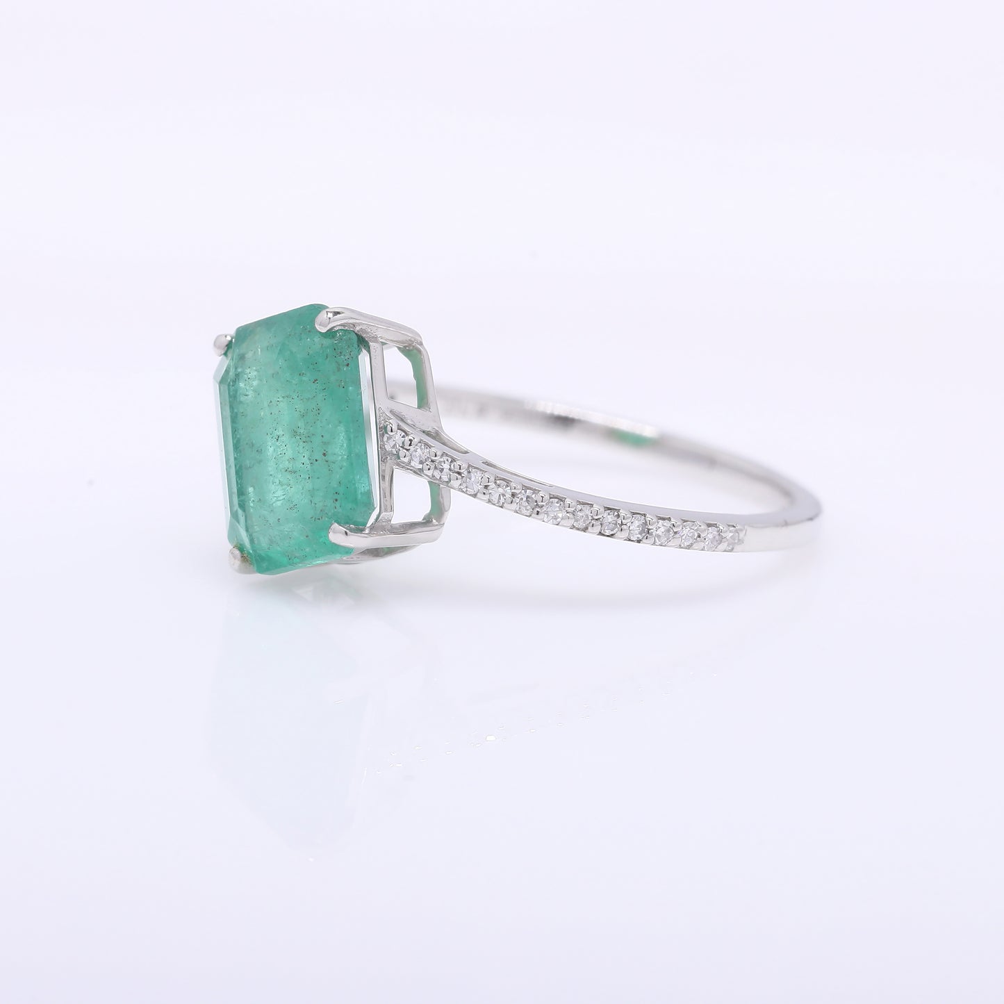 2.34 Ct Octagon Step Cut Natural Emerald 950 Platinum Ring