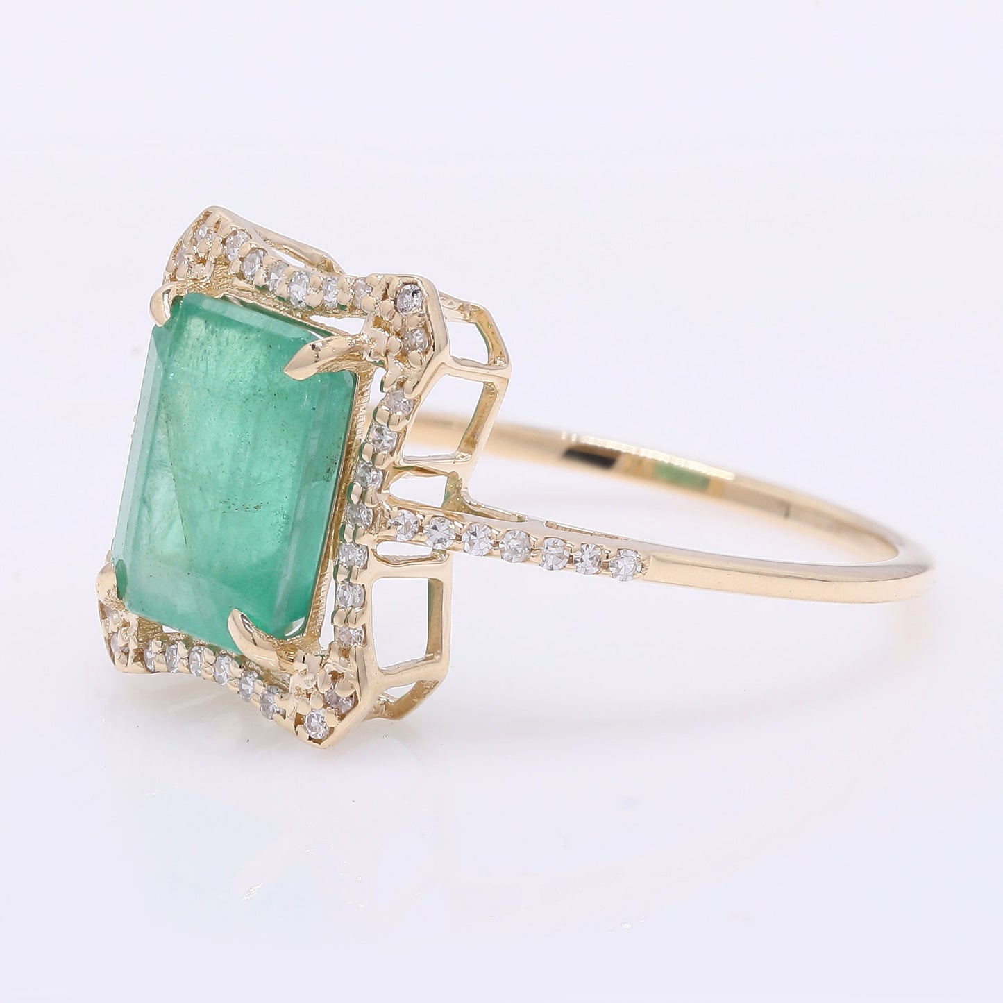 2.81 Ct Octagon Step Cut Natural Emerald 14K Gold Ring