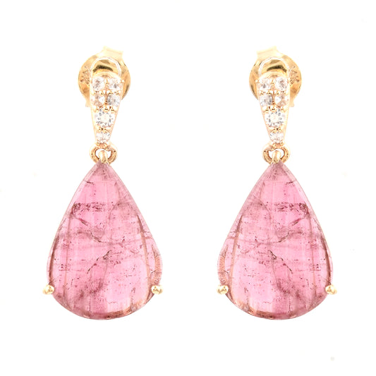 3.70 Ct Pear Tourmaline 14K Gold Earrings