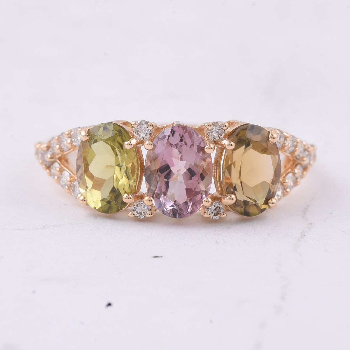 2.77 Ct Oval Natural Multi-Coloured Tourmaline 14K Gold Ring
