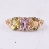 2.77 Ct Oval Natural Multi-Coloured Tourmaline 14K Gold Ring