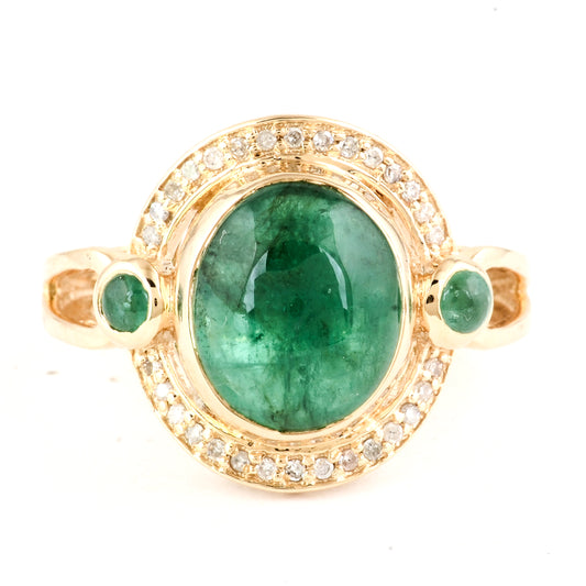 4.73 Carat Oval Natural Beryl Emerald 14K Gold Ring