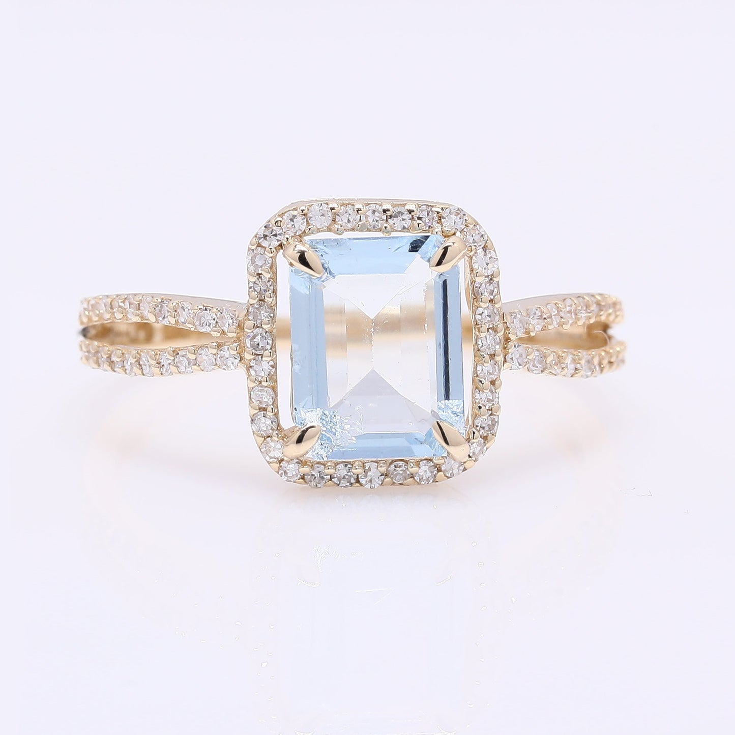 1.38 Ct Octagon Step Cut Natural Aquamarine 14K Gold Ring