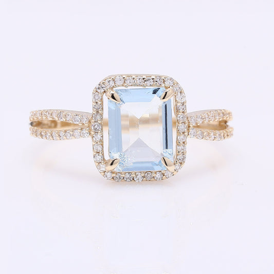 1.38 Ct Octagon Step Cut Natural Aquamarine 14K Gold Ring