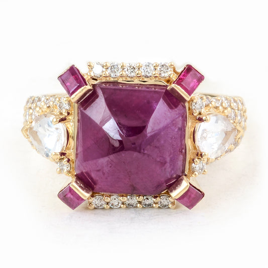 7.28 Ct Square Ruby 14K Gold Ring