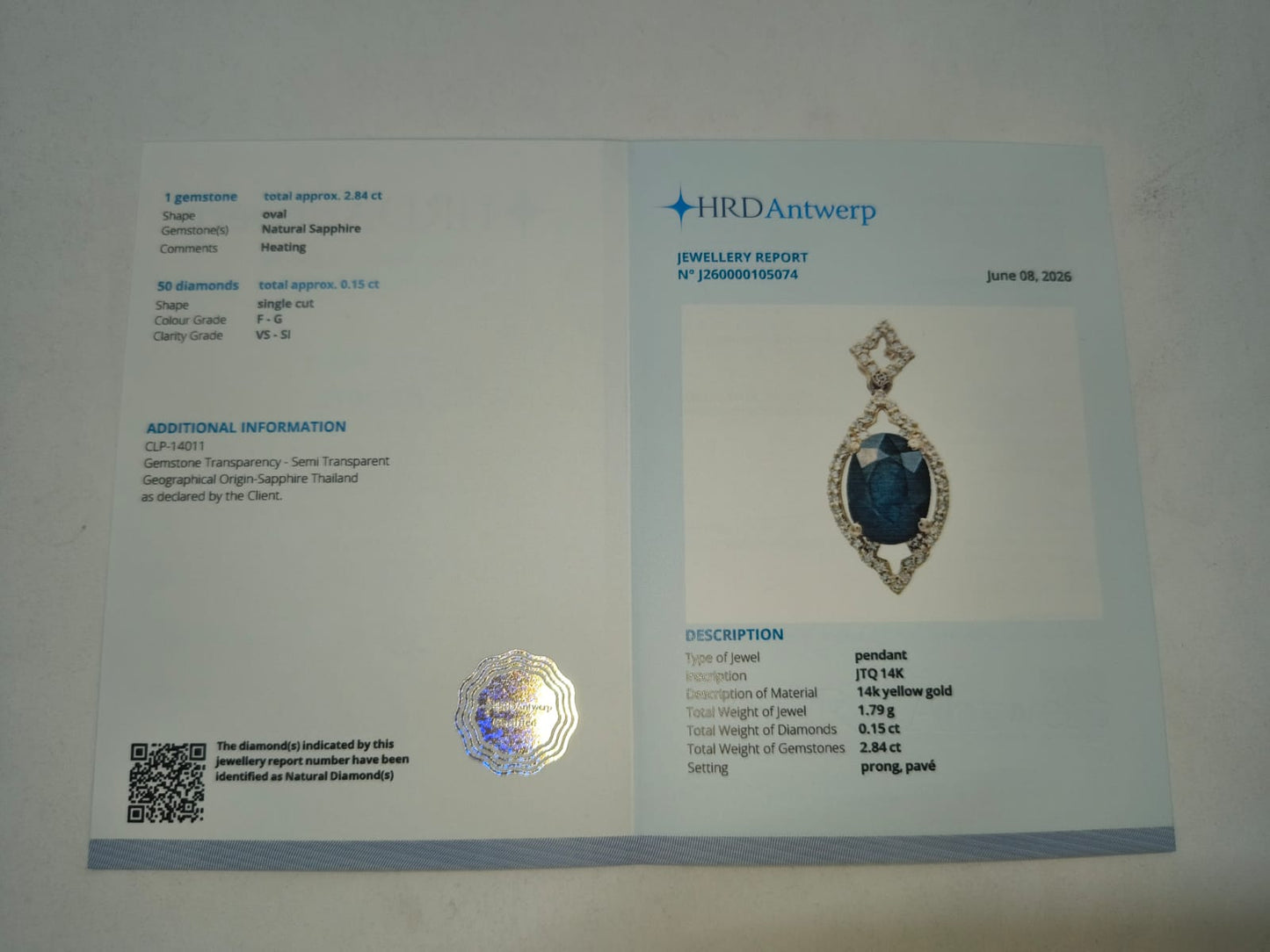 2.99 Ct Oval Mixed Cut Natural Sapphire 14K Gold Pendant