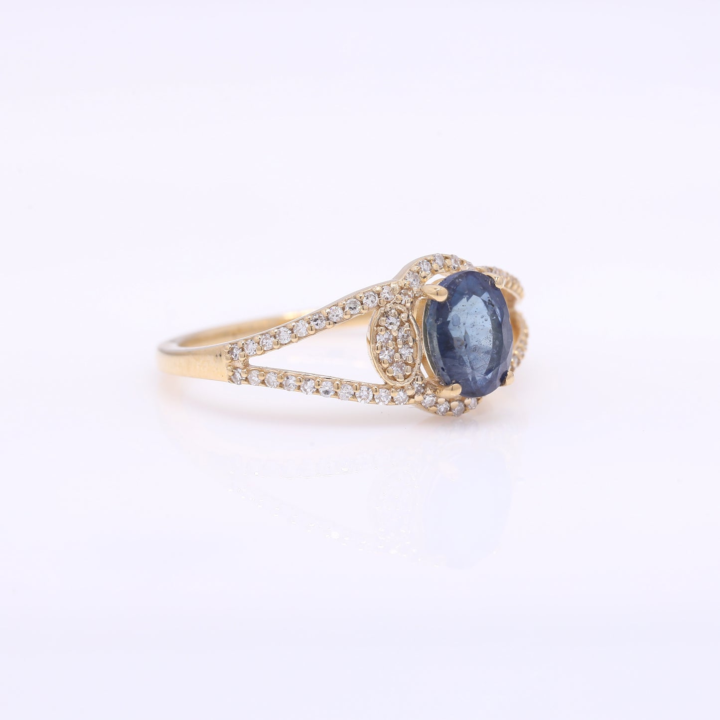 1.46 Ct Oval Mixed Cut Natural Sapphire 14K Gold Ring