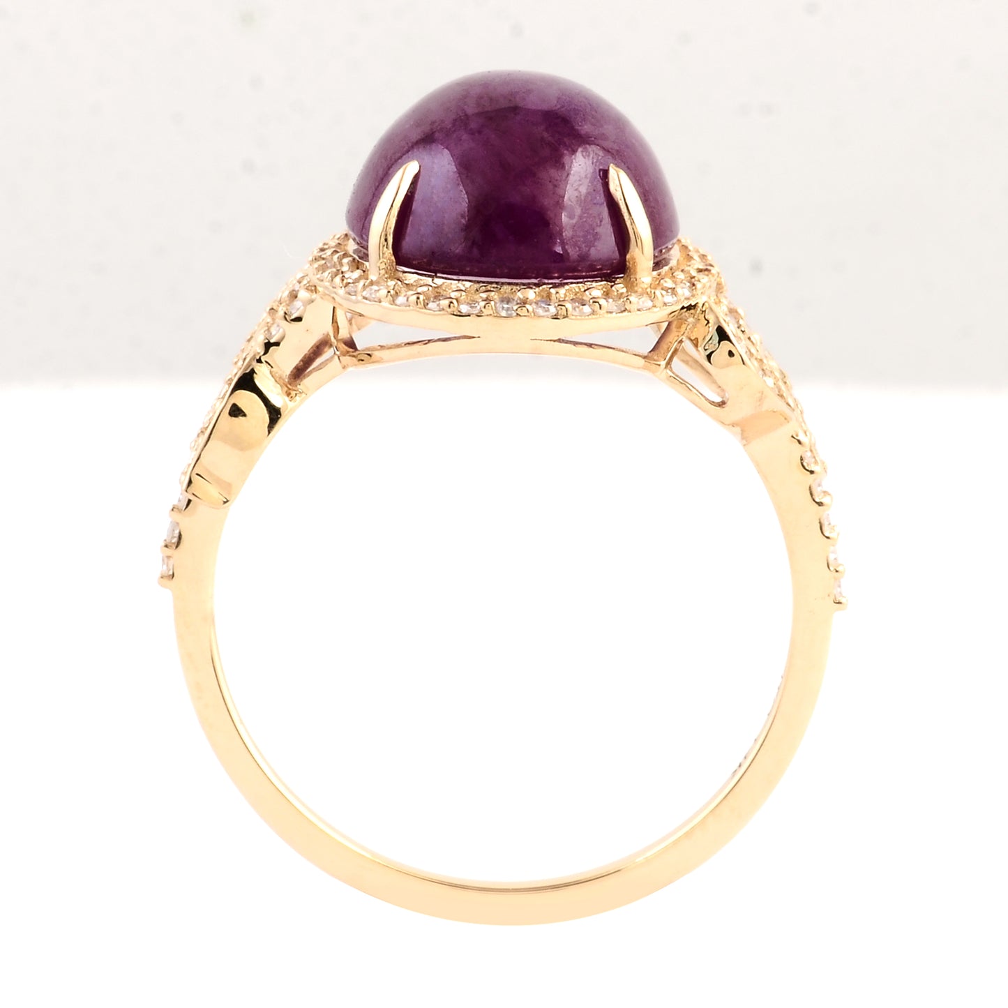 7.24 Ct Oval Cabochon Natural Corundum Ruby 14K Gold Ring