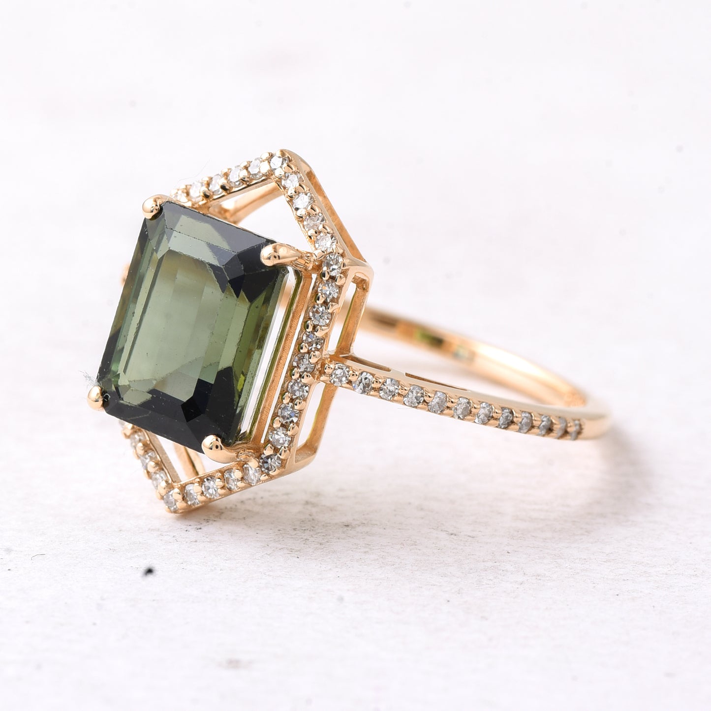 2.99 Ct Octagon Step Cut Natural Green Tourmaline 14K Gold Ring