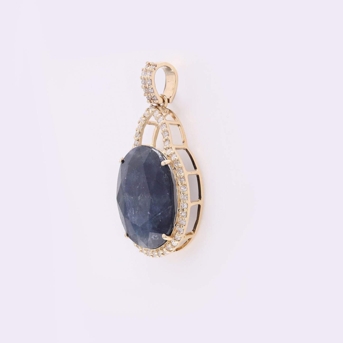 6.36 Ct Oval Mixed Cut Natural Sapphire 14K Gold Pendant