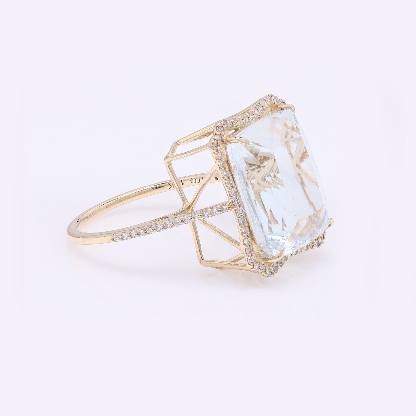 8.67 Ct Rectangular Cushion Mixed Cut Natural Beryl Aquamarine 14K Gold Ring