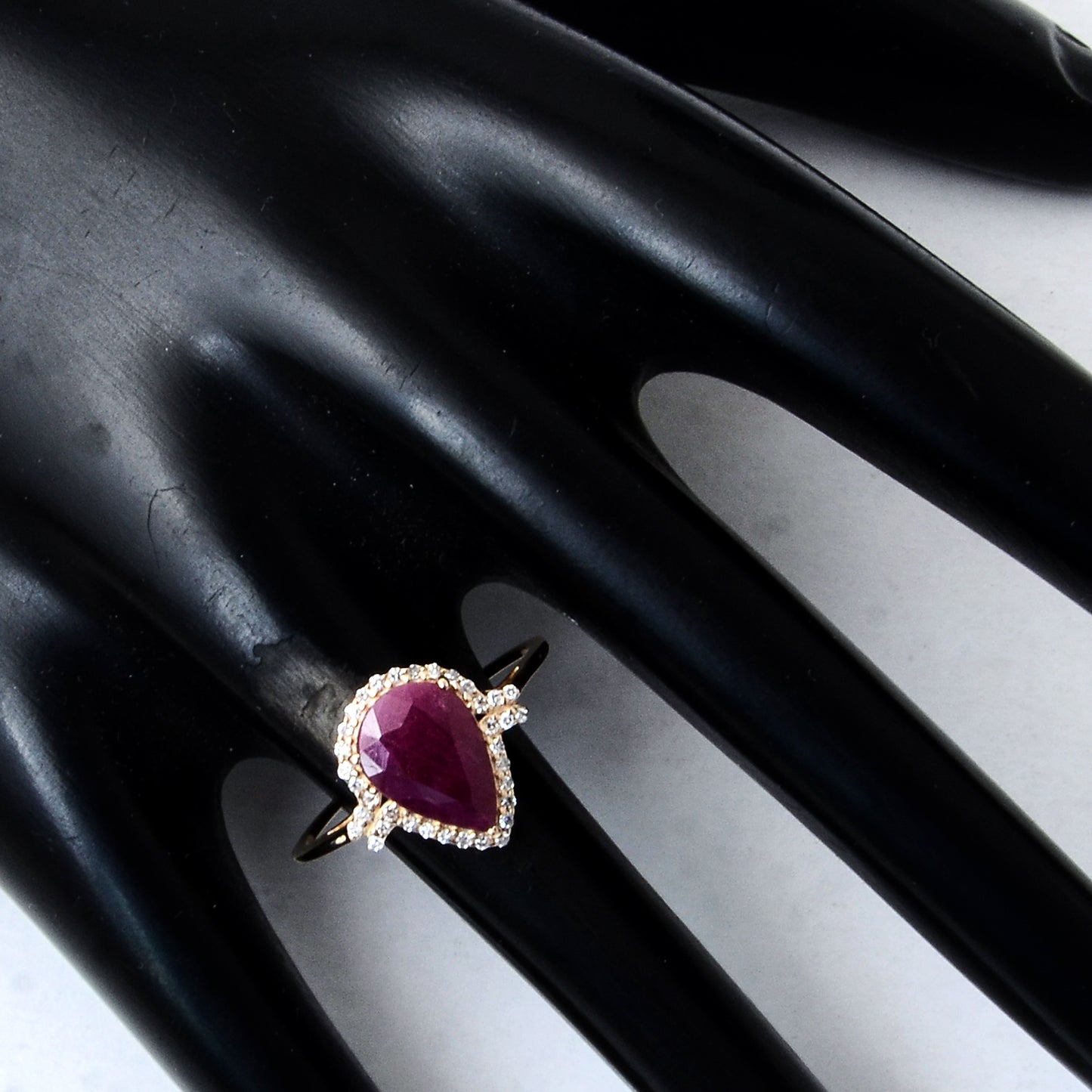 2.11 Ct Pear Mixed Cut Natural Corundum Ruby 14K Gold Ring