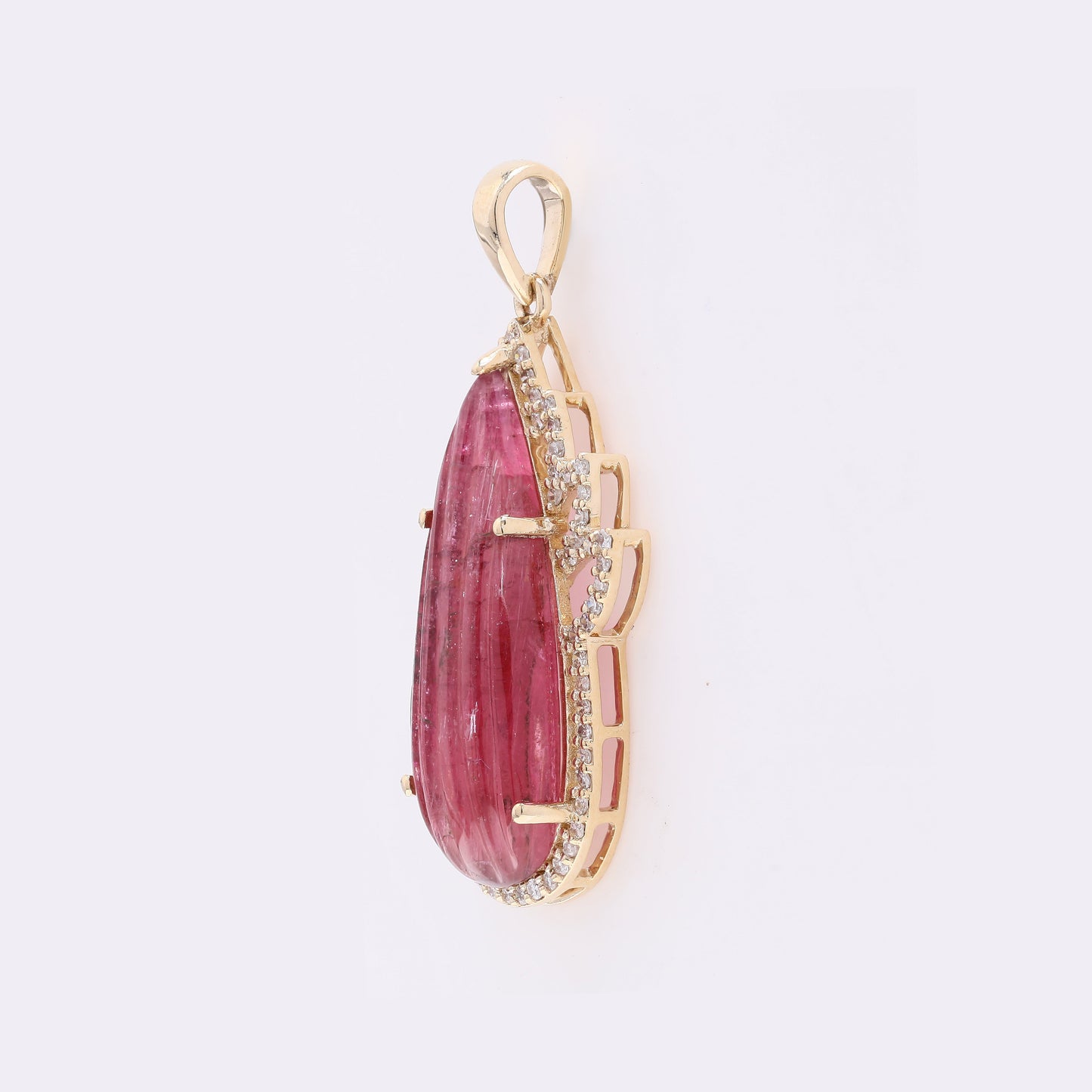 5.46 Ct Pear Carving Natural Pink Tourmaline 14K Gold Pendant