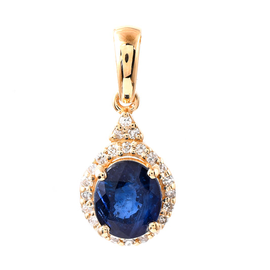 1.13 Ct Oval Mixed Cut Natural Sapphire 14K Gold Pendant