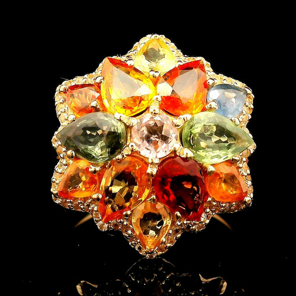 4.15 Ct Pear Multi Sapphire 14K Gold Ring