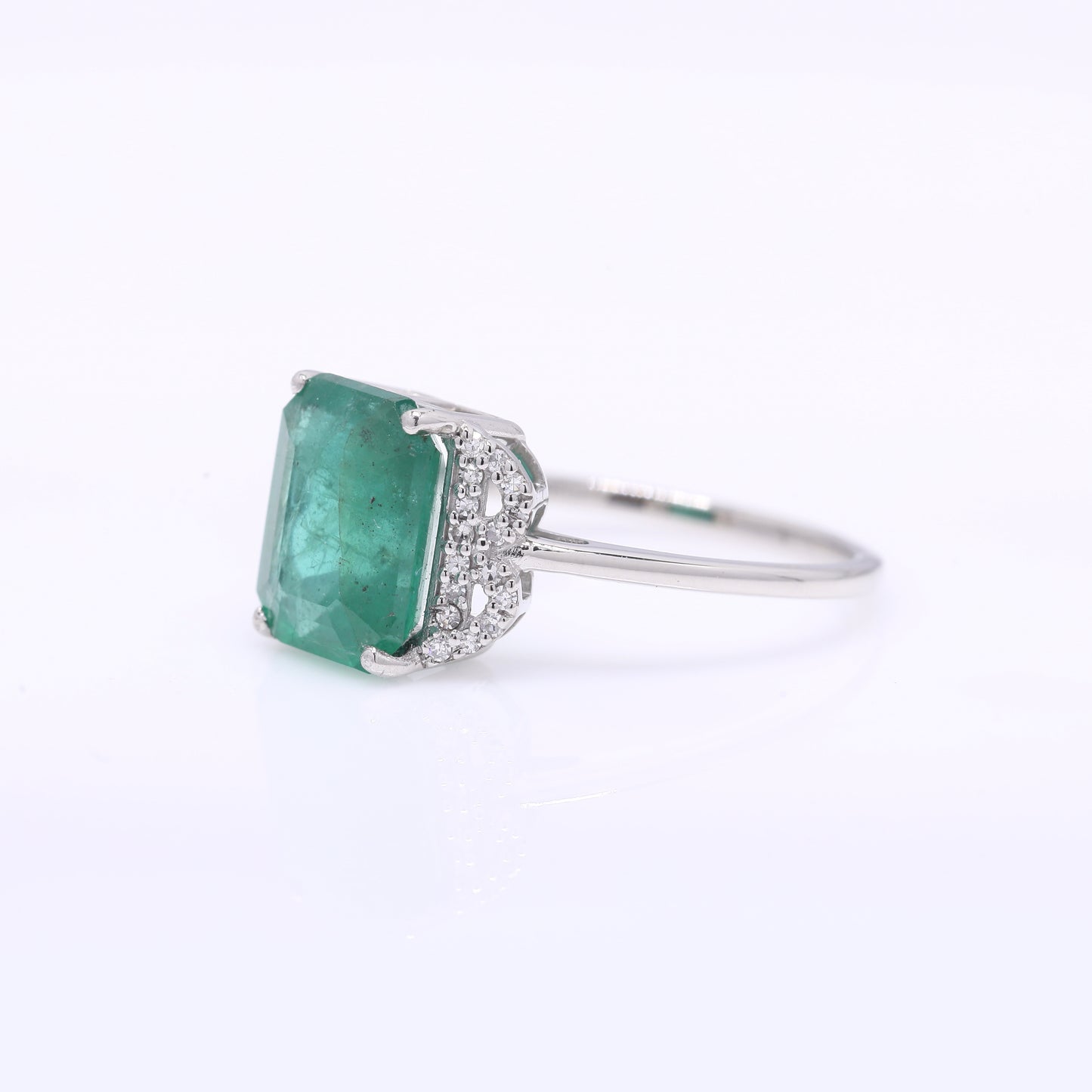3.06 Ct Octagon Step Cut Natural Emerald 950 Platinum Ring