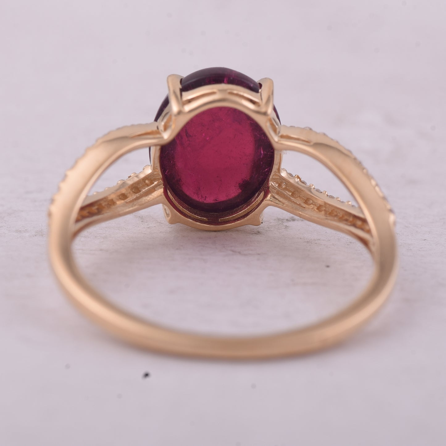 2.94 Ct Oval Cabochon Cut Natural Rubellite 14K Gold Ring